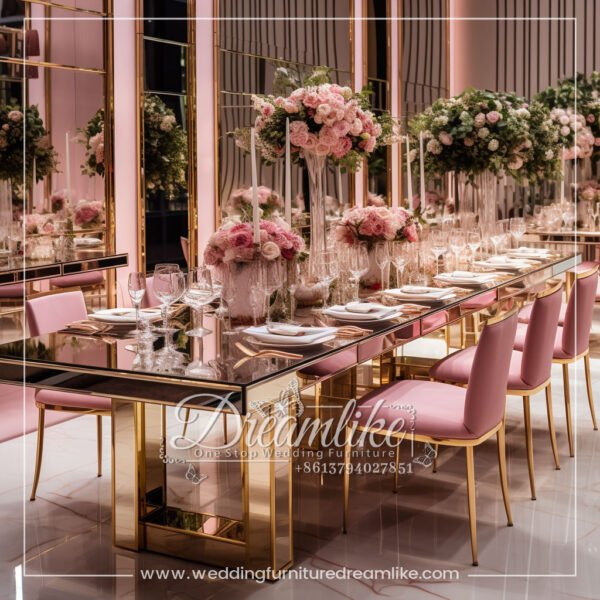 Stainless Steel Pink Romantic Wedding Banquet Table