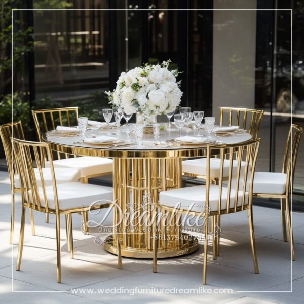 High-End Banquet Furniture – Gold Stainless Steel Round Dining Table