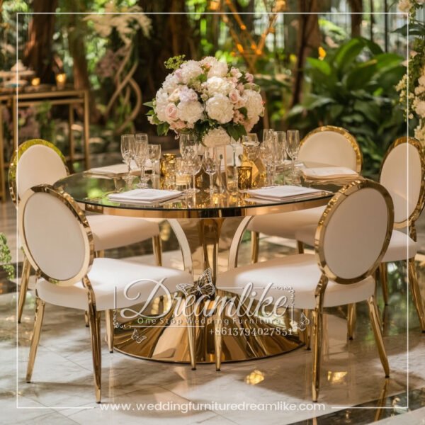 Gold Stainless Steel Round Dining Table Enhancing Space With Luxury