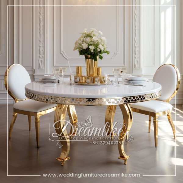 Opulent Wedding Table with MDF Board and Intricate Gold Stainless Steel Base