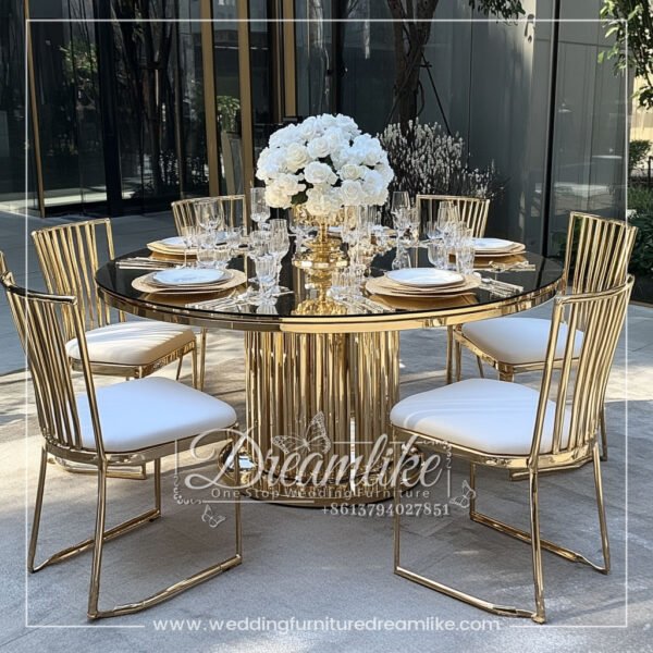 Mirrored Glass Banquet Table with Stainless Steel Base