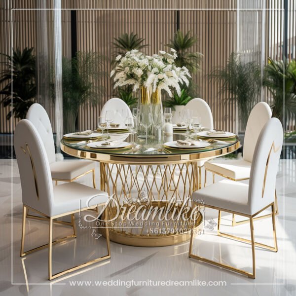 Chic Round Dining Table with Gold and White Accents for Formal Events