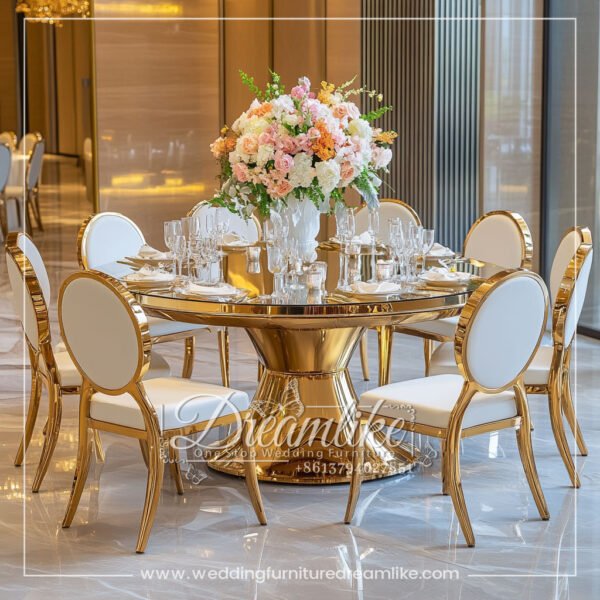 Luxury Gold Stainless Steel Round Dining Table with Glass Top