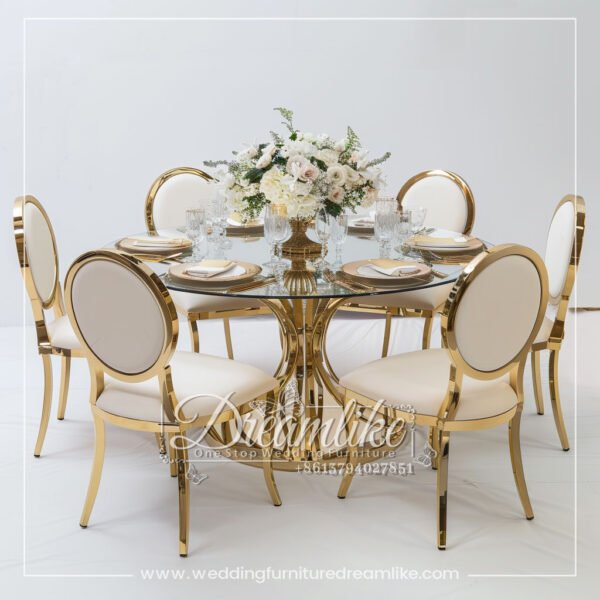 Sophisticated Round Dining Table with Mirrored Glass and Gold Pedestal