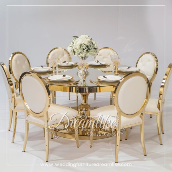 Golden Stainless Steel Pedestal Dining Table – Ideal for Special Events