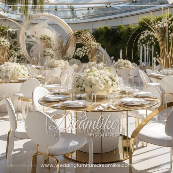 Luxury Gold and White Round Banquet Table – Custom High-End Event Furniture