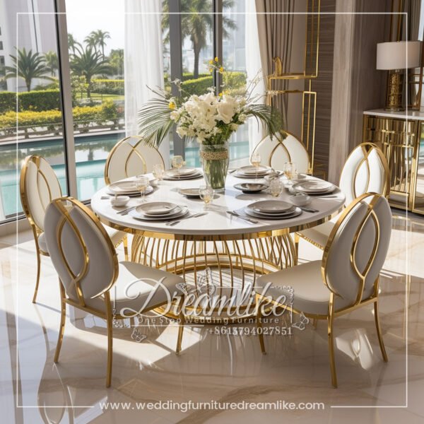 Luxury Round Dining Table with Elegant Gold Base and MDF Board