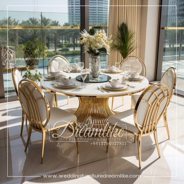 Sleek Round Table with Gold Woven Base and MDF Board for Luxury Venues