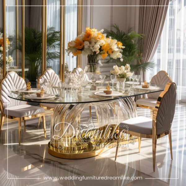 Luxury Golden Acrylic Wedding Dining Table And Chair Set