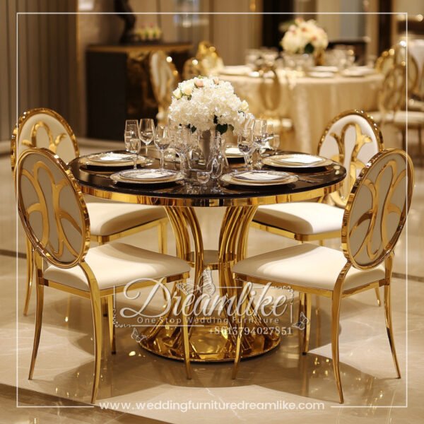 High-End Designer Dining Table with Black Glass and Golden Accents