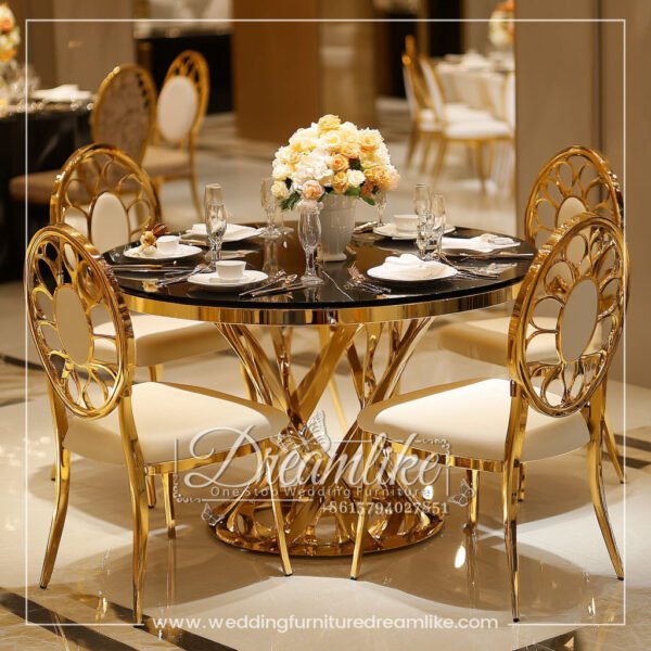 Contemporary High-End Dining Table with a Black and Gold Finish