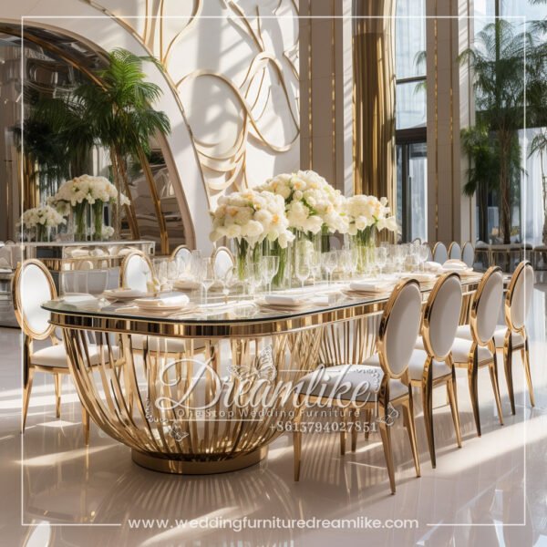 Gold Stainless Steel Frame Glass Dining Table