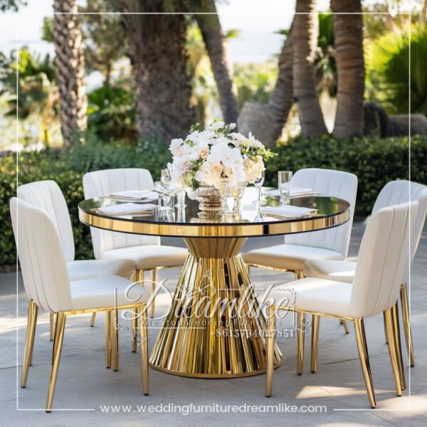 Wedding Banquet Choice – Gold Stainless Steel Mirrored Glass Dining Table