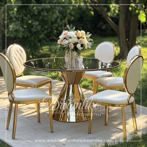 Exquisite Gold Stainless Steel Round Dining Table for Upscale Events