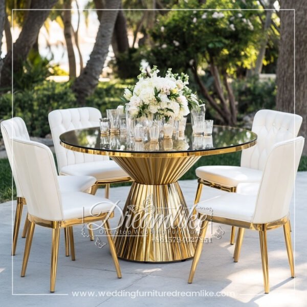 Stylish Mirrored Glass and Gold Stainless Steel Dining Table