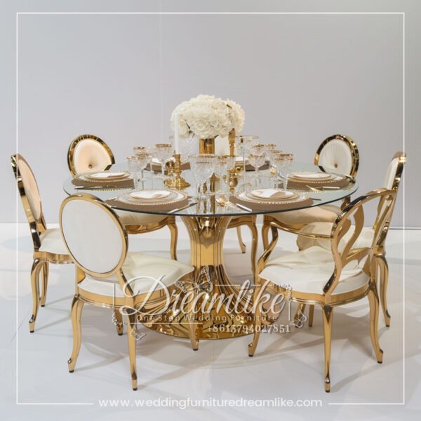 Exquisite Gold and Glass Dining Set for Luxury Weddings and Events