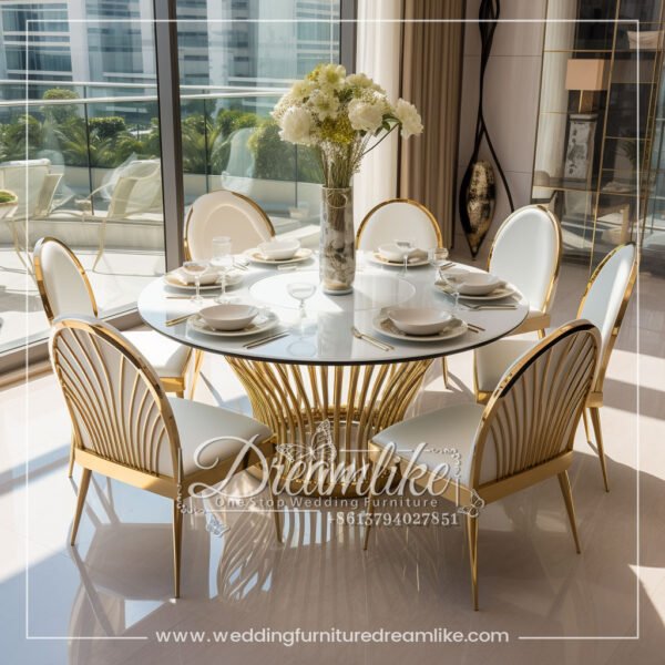 Glamorous Gold Stainless Steel Round Dining Table with Modern Minimalist Design