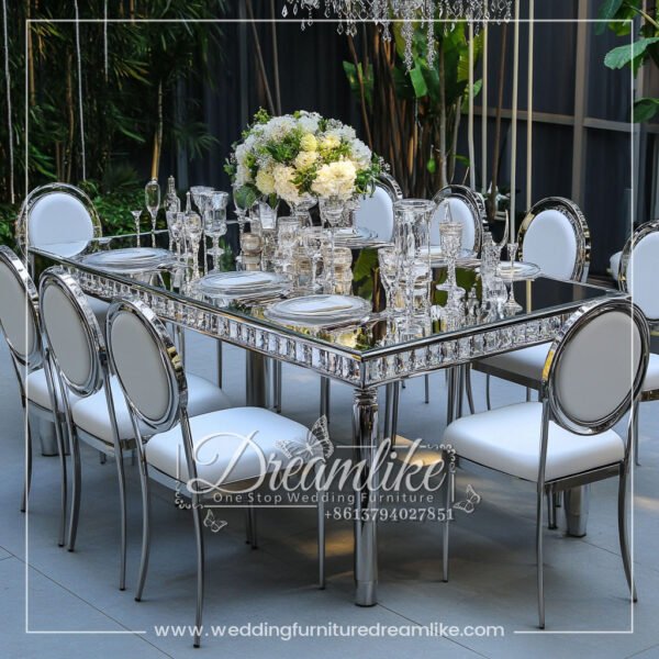 Silver Brick Wedding Mirror Outdoor Banquet Table