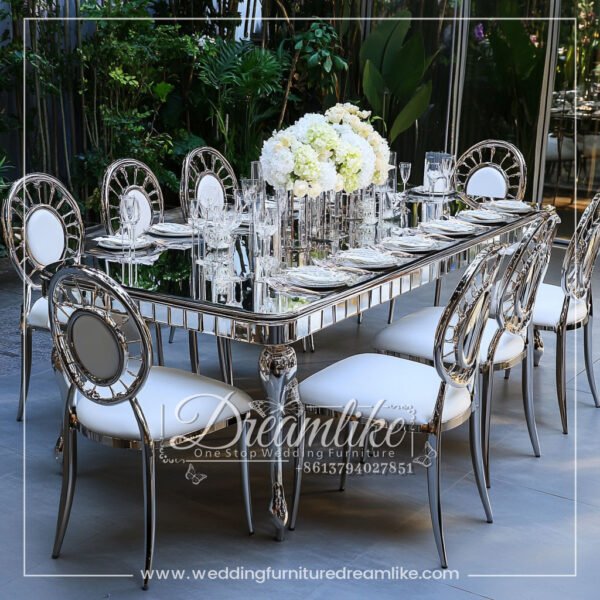 Light Luxury Silver Mirror Outdoor Hotel Banquet Wedding Table