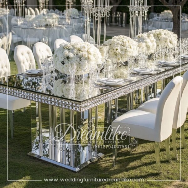 Diamond Silver Mirror Outdoor Hotel Banquet Wedding Table