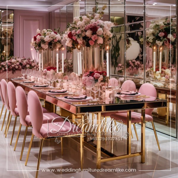 Pink Romantic Stainless Steel Wedding Banquet Table