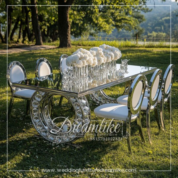 Sun Wheel Diamond Silver Mirror Outdoor Wedding Table