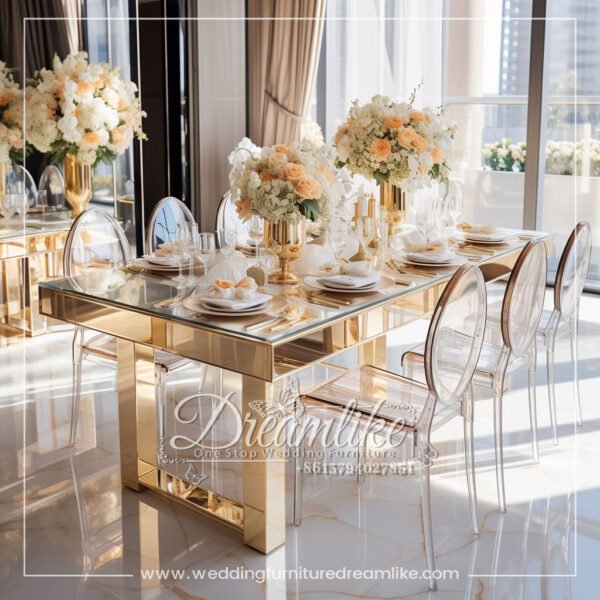 Luxury Gold Stainless Steel Wedding Banquet Dining Table Set