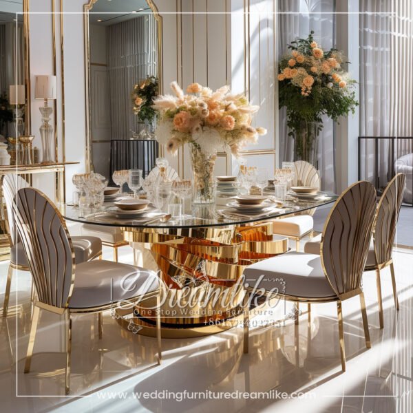 Elegant Gold Stainless Steel Wedding Banquet Table and Chairs