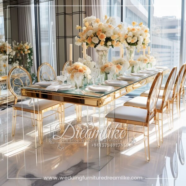 Luxury Gold Acrylic Wedding Banquet Dining Table Set