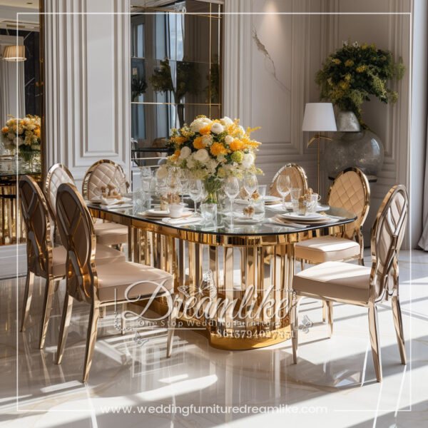 Luxury Gold Stainless Steel Wedding Banquet Dining Table