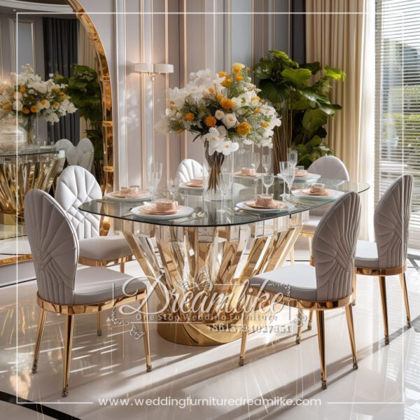 Luxury Gold Stainless Steel Dining Table with Elegant Glass Top