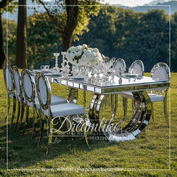 Silver Sun Wheel Wedding Mirror Outdoor Hotel Banquet Table