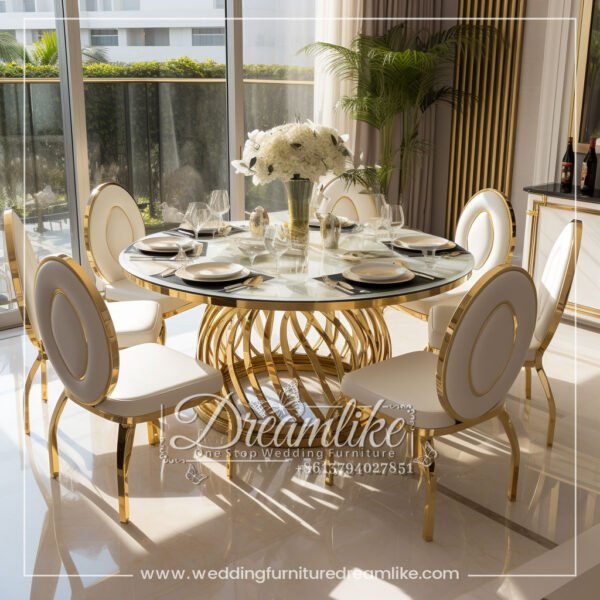 Exquisite Wedding Table with MDF Board and Gold Stainless Steel Base