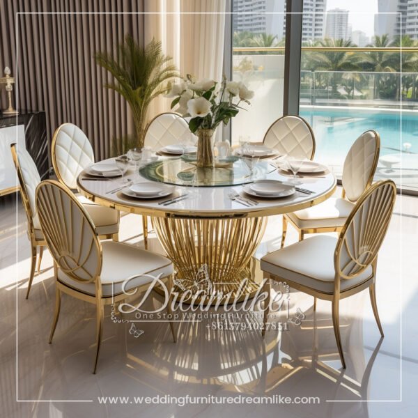 Wedding Essential Dining Table with Gold Stainless Steel and White Top