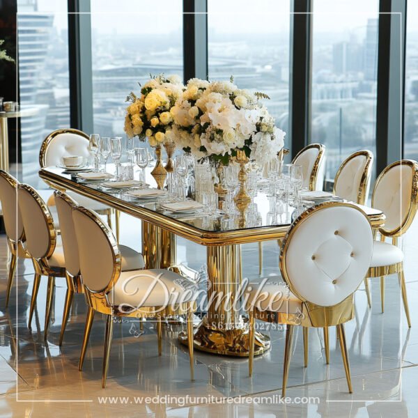 Golden Stainless Steel Mirrored Wedding Banquet Table