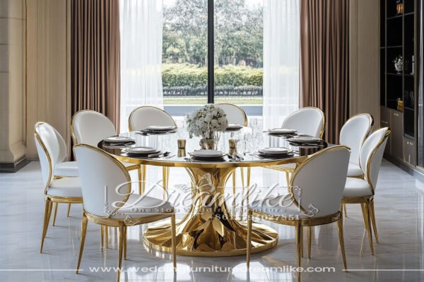 Gold Stainless Steel Dining Table for a Luxurious Wedding Atmosphere