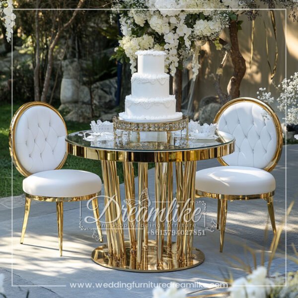 Modern Luxury Style: Mirror Glass and Gold Stainless Steel Cake Table