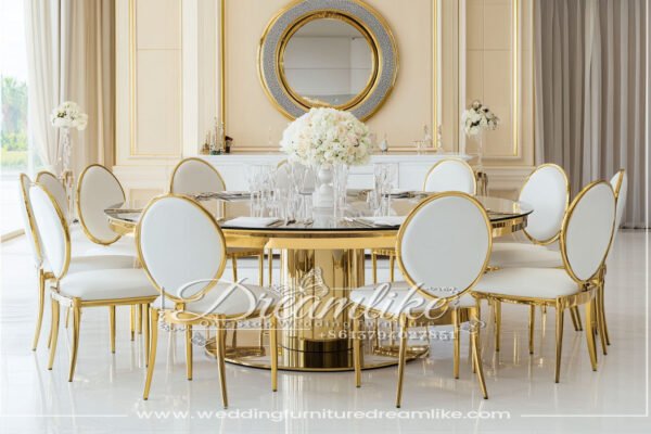 Round Gold Stainless Steel Dining Table – Perfect for Wedding Decor