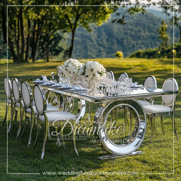 Stainless Steel Sun Wheel Silver Mirror Outdoor Wedding Banquet Table