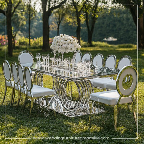 Stainless Steel Ring Silver Mirror Outdoor Wedding Banquet Table