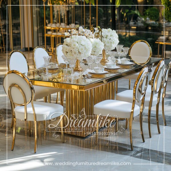 Mirrored Glass with Gold Stainless Steel Edges Wedding Long Table