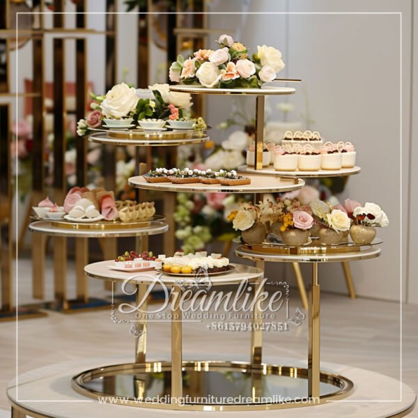 Elegant Multi-Tier Cake Stand – Mirrored Glass & Gold Stainless Steel Dessert Rack