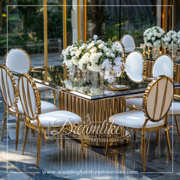 Gold Stainless Steel Edged Mirrored Glass Wedding Banquet Table