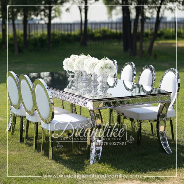 Stainless Steel Diamond Silver Mirror Outdoor Wedding Banquet Table