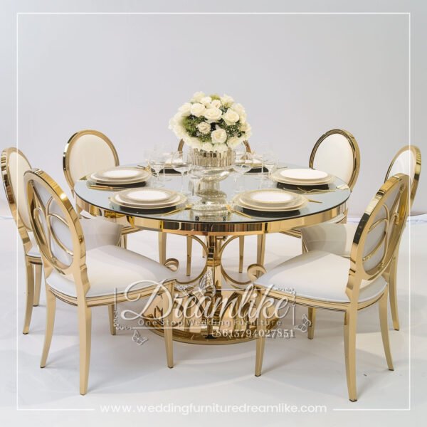 Chic Round Table with Mirrored Glass Top and Gold Base for Upscale Venues