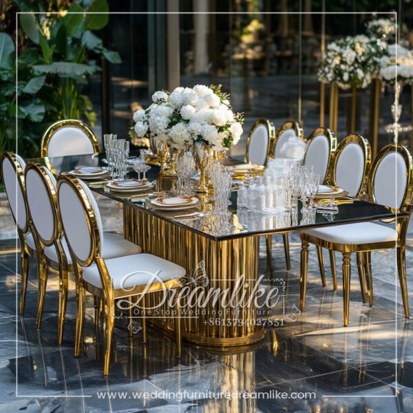 Modern Gold Stainless Steel Mirrored Glass Wedding Long Table