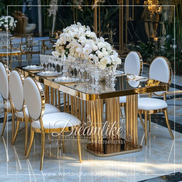 Mirrored Glass with Gold Stainless Steel Edges Wedding Table