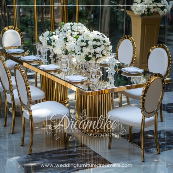 Luxurious Mirrored Glass with Gold Stainless Steel Wedding Table