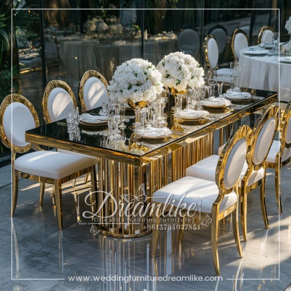 Gold Stainless Steel Frame Mirrored Glass Wedding Table