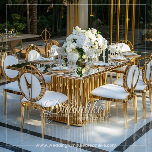 Gold Stainless Steel Tube Legs Mirrored Glass Table – Perfect for Weddings